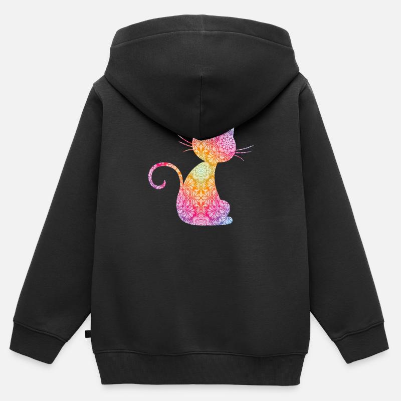 Mandala Cat - Premium børne zip-hættetrøje økologisk - sort