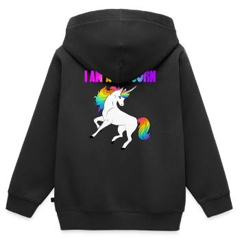 Je suis une licorne - je suis une licorne - Sweat Premium à capuche zippé enfant bio - noir - Dos - AI Model Kid Male (0cm)