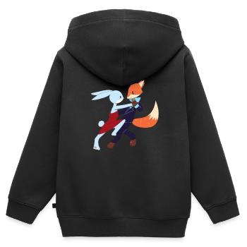 Chemise de salsa de danse salsa bunny et fox - Sweat Premium à capuche zippé enfant bio - noir - Dos - AI Model Kid Male (0cm)