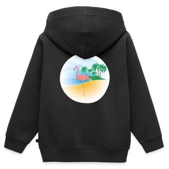 Flamingo - On The Sunny Beach - T-Shirt - Kinder Premium Organic Zip Hoodie - Schwarz - Hinten - AI Model Kid Male (0cm)