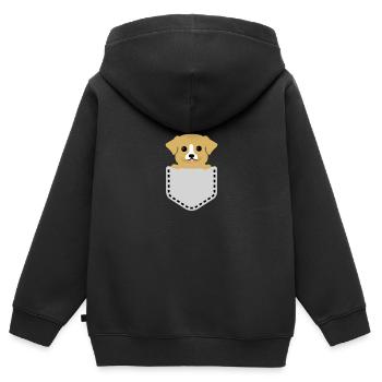 Chien doux dans un sac - Sweat Premium à capuche zippé enfant bio - noir - Dos - AI Model Kid Male (0cm)