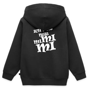 J’entends seulement Mimimi - Sweat Premium à capuche zippé enfant bio - noir - Dos - AI Model Kid Male (0cm)