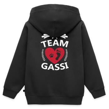 Team Gassi - Kinder Premium Organic Zip Hoodie - Schwarz - Hinten - AI Model Kid Male (0cm)