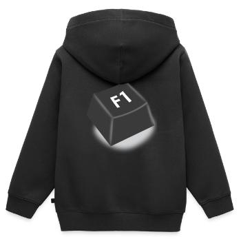 f1 Hilfe Knopf - Kinder Premium Organic Zip Hoodie - Schwarz - Hinten - AI Model Kid Male (0cm)