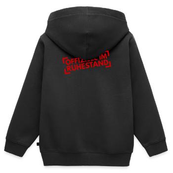 Offiziell im Ruhestand - Kinder Premium Organic Zip Hoodie - Schwarz - Hinten - AI Model Kid Male (0cm)