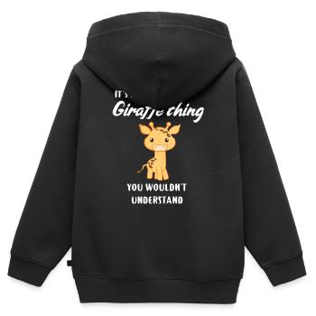 Girafe - Girafe - Girafe fan - Cadeau - Sweat Premium à capuche zippé enfant bio - noir - Dos - AI Model Kid Male (0cm)