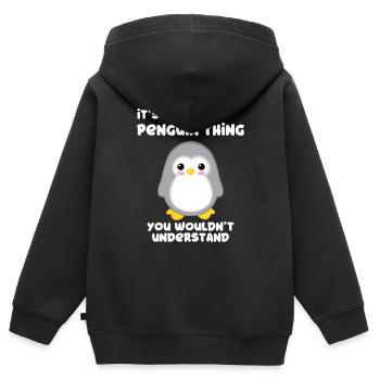 Pingouin - pingouins - motif pingouin - fan de pingouin - Sweat Premium à capuche zippé enfant bio - noir - Dos - AI Model Kid Male (0cm)