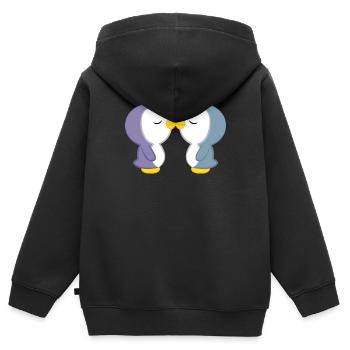 Pingouin - pingouins - motif pingouin - amour de pingouin - Sweat Premium à capuche zippé enfant bio - noir - Dos - AI Model Kid Male (0cm)