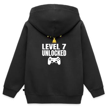 Level 7 Unlocked 7th Birthday Gambler Tshirt - Kids Premium Organic Zip-up Hoodie - black - Back - AI Model Kid Male (0cm)