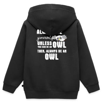 Chouette - Chouette - Chouette - Chouette T-shirt - Soyez vous-même - Sweat Premium à capuche zippé enfant bio - noir - Dos - AI Model Kid Male (0cm)