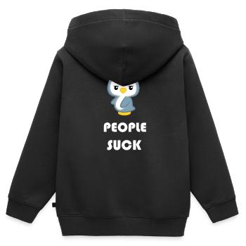 Pinguin - Pinguine - Pinguinmotiv - People suck - Kinder Premium Organic Zip Hoodie - Schwarz - Hinten - AI Model Kid Male (0cm)