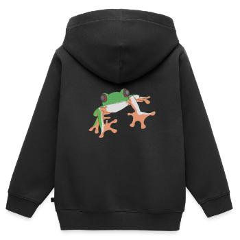 Frosch - Kinder Premium Organic Zip Hoodie - Schwarz - Hinten - AI Model Kid Male (0cm)