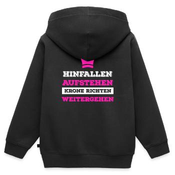 Tomber debout Debout la couronne - Sweat Premium à capuche zippé enfant bio - noir - Dos - AI Model Kid Male (0cm)
