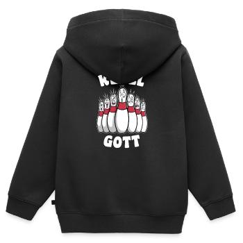 Kegel Gott - Kinder Premium Organic Zip Hoodie - Schwarz - Hinten - AI Model Kid Male (0cm)