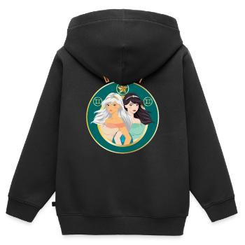 Zodiaque - Horoscope - Gémeaux - Cadeaux - Sweat Premium à capuche zippé enfant bio - noir - Dos - AI Model Kid Male (0cm)