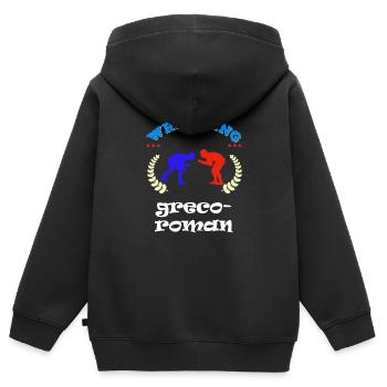 greco roman Ringen ringer ringsport Wettkampf - Kinder Premium Organic Zip Hoodie - Schwarz - Hinten - AI Model Kid Male (0cm)