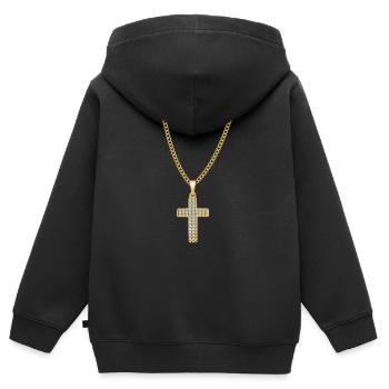 Collier Jésus Christ Croix Cadeau - Sweat Premium à capuche zippé enfant bio - noir - Dos - AI Model Kid Male (0cm)