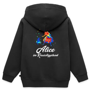 Alice im Rauschzystand - Kinder Premium Organic Zip Hoodie - Schwarz - Hinten - AI Model Kid Male (0cm)