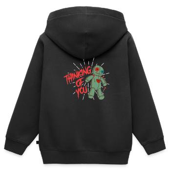 Halloween Vaudou - Penser à vous - Sweat Premium à capuche zippé enfant bio - noir - Dos - AI Model Kid Male (0cm)