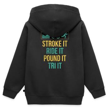 Stroke, Ride, Pound - Kids Premium Organic Zip-up Hoodie - black - Back - AI Model Kid Male (0cm)