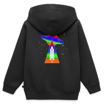 Saturne - Sweat Premium à capuche zippé enfant bio - noir - Dos - AI Model Kid Male (0cm)