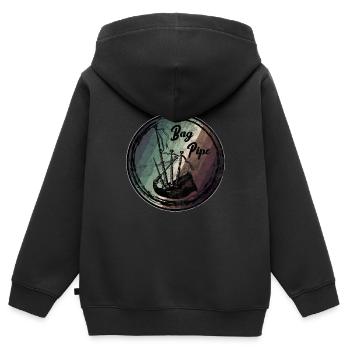 Cornemuse Ecosse Vintage Art - Sweat Premium à capuche zippé enfant bio - noir - Dos - AI Model Kid Male (0cm)