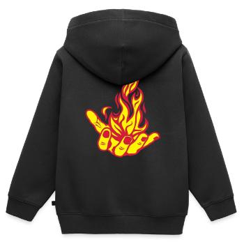 offene Hand offene Flamme, Feuer Fire1 Hand - Kinder Premium Organic Zip Hoodie - Schwarz - Hinten - AI Model Kid Male (0cm)