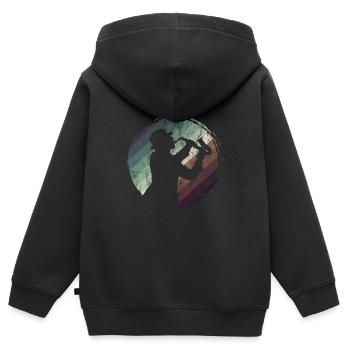 Saxophone Jazz Swing Classique Musicien Ska Punk Rock - Sweat Premium à capuche zippé enfant bio - noir - Dos - AI Model Kid Male (0cm)