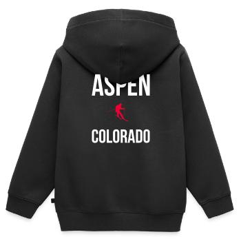 Aspen Ski Colorado - Kinder Premium Organic Zip Hoodie - Schwarz - Hinten - AI Model Kid Male (0cm)