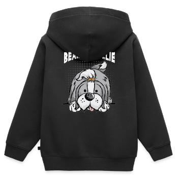 BEARDED COLLIE Border Collie Rough Collies Sheltie - Sweat Premium à capuche zippé enfant bio - noir - Dos - AI Model Kid Male (0cm)
