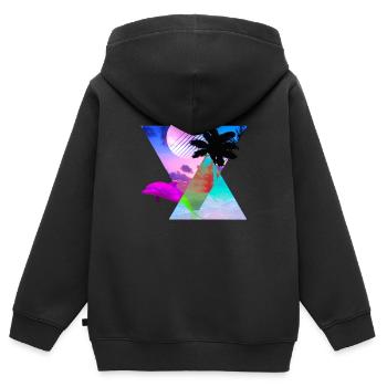 Vaporwave Dolphin 80s hypnotische Sonnenuntergangszene - Kinder Premium Organic Zip Hoodie - Schwarz - Hinten - AI Model Kid Male (0cm)
