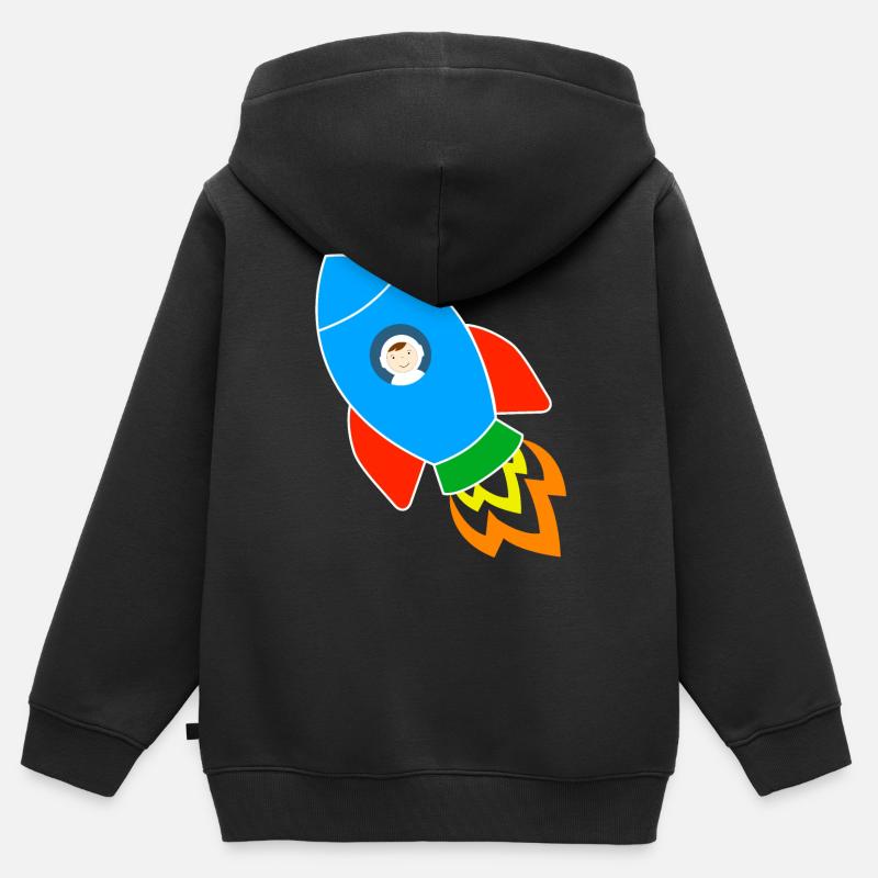 Fusée avec astronaute - Sweat Premium à capuche zippé enfant bio - noir