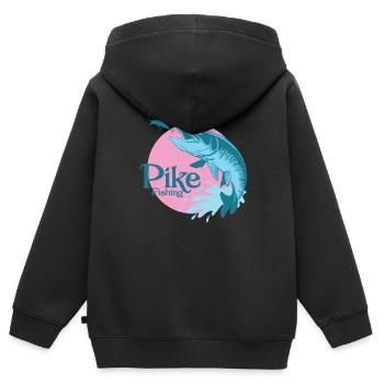 Pêcheur au brochet "Pêche au brochet" - Sweat Premium à capuche zippé enfant bio - noir - Dos - AI Model Kid Male (0cm)