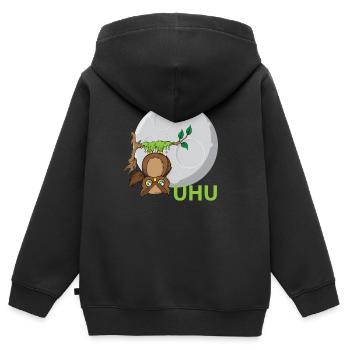 Uhu Eule Vogel Kleber - Kinder Premium Organic Zip Hoodie - Schwarz - Hinten - AI Model Kid Male (0cm)