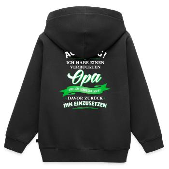 Achtung! verrückter Opa Verwandte Familie Kind - Kinder Premium Organic Zip Hoodie - Schwarz - Hinten - AI Model Kid Male (0cm)