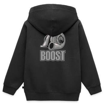 Turbo Ladedruck Power Turbolader I like big boost - Kinder Premium Organic Zip Hoodie - Schwarz - Hinten - AI Model Kid Male (0cm)