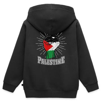 Palestine poing - Sweat Premium à capuche zippé enfant bio - noir - Dos - AI Model Kid Male (0cm)
