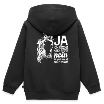 Nach Pferd riechen Reiterin Reiter lustig - Kinder Premium Organic Zip Hoodie - Schwarz - Hinten - AI Model Kid Male (0cm)