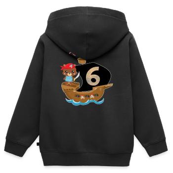 Anniversaire 6 ans cadeau de chemise d'anniversaire pirate - Sweat Premium à capuche zippé enfant bio - noir - Dos - AI Model Kid Male (0cm)