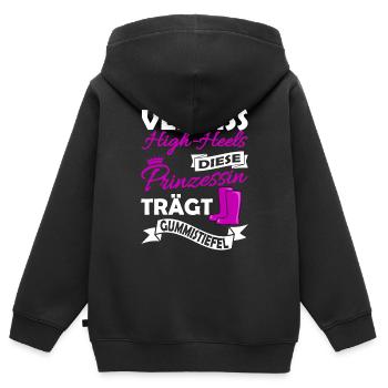 Landwirtin Spruch - Prinzessin Gummistiefel - Kinder Premium Organic Zip Hoodie - Schwarz - Hinten - AI Model Kid Male (0cm)