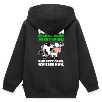 Ich bin Second Hand Vegetarier Shirt - Kuh - Kinder Premium Organic Zip Hoodie - Schwarz - Hinten - AI Model Kid Male (0cm)