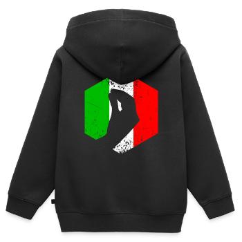 Drapeau italien avec un geste typique de la main - Sweat Premium à capuche zippé enfant bio - noir - Dos - AI Model Kid Male (0cm)
