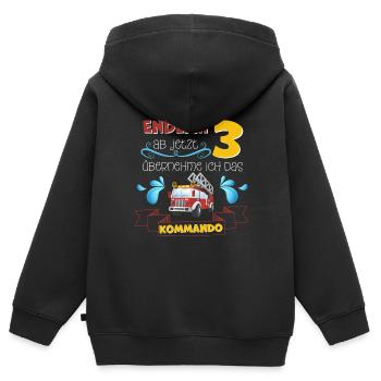 Kinder T-Shirt Feuerwehr zum 3. Geburtstag - Kinder Premium Organic Zip Hoodie - Schwarz - Hinten - AI Model Kid Male (0cm)