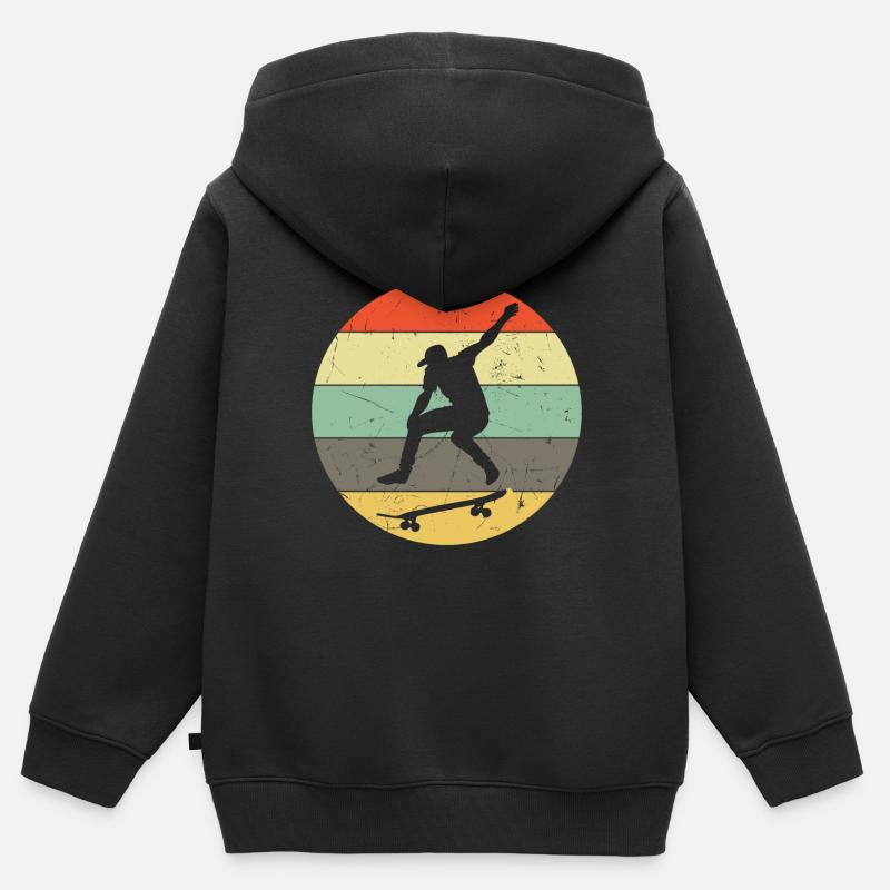 Skateboard rétro - skateur - Sweat Premium à capuche zippé enfant bio - noir