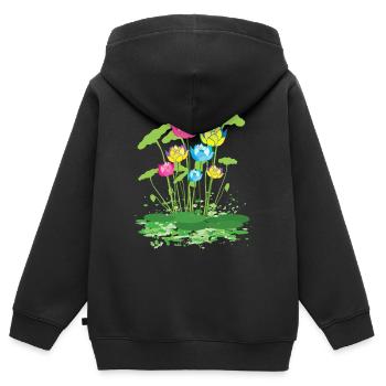 fleurs de nénuphars colorés - Sweat Premium à capuche zippé enfant bio - noir - Dos - AI Model Kid Male (0cm)