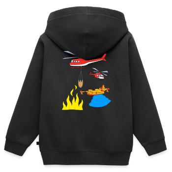 Hélicoptère pompier pompier - Sweat Premium à capuche zippé enfant bio - noir - Dos - AI Model Kid Male (0cm)