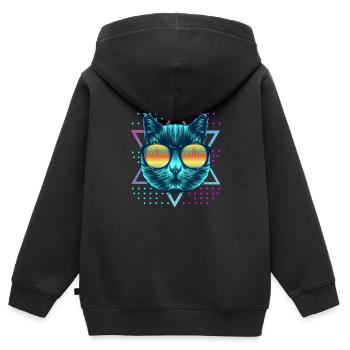 Chat Rave Techno Disco EDM et Hardstyle Cat - Sweat Premium à capuche zippé enfant bio - noir - Dos - AI Model Kid Male (0cm)
