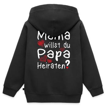 Mama willst du Papa Heiraten? Heiratsantrag Herz - Kinder Premium Organic Zip Hoodie - Schwarz - Hinten - AI Model Kid Male (0cm)