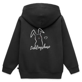 Idée cadeau lapin préféré en amour - Sweat Premium à capuche zippé enfant bio - noir - Dos - AI Model Kid Male (0cm)