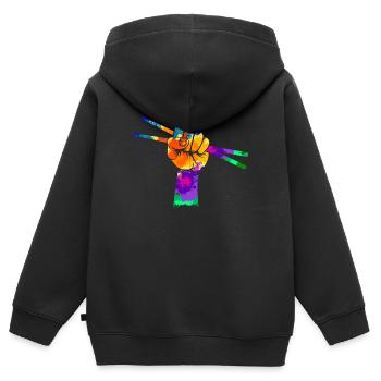 Batteur pilons poing cadeau - Sweat Premium à capuche zippé enfant bio - noir - Dos - AI Model Kid Male (0cm)
